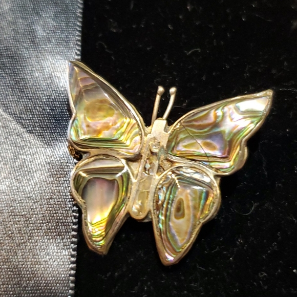 Butterfly pin Alpaca Hecho Mexico Abalone Vtg - Picture 2 of 6